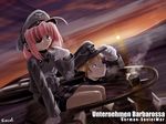  1girl ahoge bauer excel_(gewalt) eyepatch gloves hat headphones iron_cross military military_hat military_uniform original peaked_cap pink_hair sunset uniform white_gloves world_war_ii 