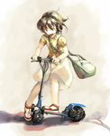  brown_eyes brown_hair ground_vehicle headphones motor_vehicle motorized_scooter myu original short_hair solo 