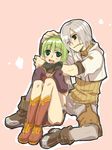  1girl bad_id bad_pixiv_id hand_on_another's_head hug hug_from_behind hunter_(ragnarok_online) mage_(ragnarok_online) ragnarok_online satomi_yoshitaka 