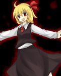  akina bad_id bad_pixiv_id blonde_hair hair_ribbon outstretched_arms red_eyes ribbon rumia short_hair solo spread_arms touhou 