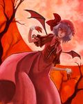  bat_wings blood gloves hat highres moon pepe_(pepe's_hp) red_eyes red_moon remilia_scarlet solo touhou wings 