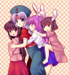  animal_ears bad_id bad_pixiv_id black_hair bunny_ears bunny_tail hat houraisan_kaguya inaba_tewi long_hair multiple_girls purple_hair reisen_udongein_inaba short_hair subaru_(yachika) tail touhou white_hair yagokoro_eirin 