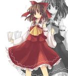  bad_id bad_pixiv_id brown_eyes brown_hair detached_sleeves hakurei_reimu morinaga_kobato ofuda ribbon solo touhou zoom_layer 