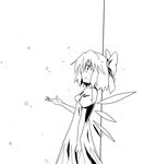  bow cirno greyscale kiku_hitomoji monochrome snow solo touhou 