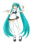  aqua_eyes aqua_hair aqua_nails hatsune_miku headphones long_hair mary_janes microphone nail_polish nawoko shoes solo thighhighs tray twintails v very_long_hair vocaloid waitress white_legwear zettai_ryouiki 