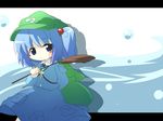  bag blue_hair chibi hair_bobbles hair_ornament hat kawashiro_nitori oka_(bananashoe) short_hair solo touhou two_side_up 