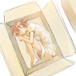  bottomless box cardboard_box closed_eyes copyright_request fetal_position full_body ikeda_jun_(mizutamari) in_box in_container no_pants red_hair sleeping solo 