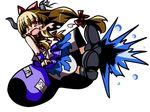  blonde_hair bottle explosion full_body gourd horns ibuki_suika looking_at_viewer oborotsuki_kakeru oni riding sidelocks simple_background solo surprised touhou white_background 