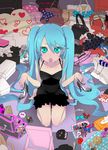  bad_id bad_pixiv_id bag blue_hair checkered dress green_eyes hatsune_miku heart high_heels long_hair looking_up makeup numeri open_mouth polka_dot ribbon shoes shopping solo twintails very_long_hair vocaloid world_is_mine_(vocaloid) 