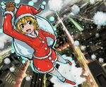  aqua_eyes blonde_hair christmas original pirano santa_costume solo thighhighs 