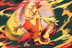  bad_deviantart_id bad_id blue_eyes breathing_fire combusken commentary creature fire flareon full_body gen_1_pokemon gen_3_pokemon glitchedpuppet highres huge_filesize looking_at_viewer looking_away no_humans orange_eyes pokemon pokemon_(creature) pyrokinesis signature standing standing_on_one_leg 