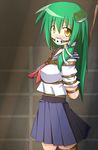  alternate_costume ball_gag bdsm bondage bound breast_bondage gag gagged green_hair honehone kochiya_sanae long_hair rope school_uniform serafuku solo touhou yellow_eyes 