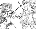  cross crossdressing dual_persona fullmetal_alchemist greyscale gun hat mahou_shoujo_kazumi_magica mahou_shoujo_madoka_magica monochrome multiple_boys pantyhose parody scar_(fma) weapon witch_hat 