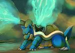  all_fours bad_deviantart_id bad_id blastoise blue_skin commentary fangs full_body gen_1_pokemon glitchedpuppet grass highres huge_filesize looking_at_viewer no_humans pokemon pokemon_(creature) scowl shell signature solo tortoise turtle water 