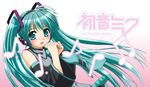  aqua_eyes aqua_hair beamed_eighth_notes character_name detached_sleeves dotted_eighth_note dotted_quarter_note eighth_note hatsune_miku headset ikawa_kanoya long_hair musical_note necktie quarter_note solo twintails very_long_hair vocaloid 