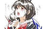 black_hair blush bow crying crying_with_eyes_open d: fingernails hands houjuu_nue looking_up nue_(phrase) open_mouth oso_(toolate) polearm portrait puffy_sleeves red_eyes simple_background sketch solo tears touhou weapon white_background 