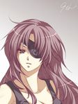  bare_shoulders expressionless eyepatch long_hair mirai_nikki purple_eyes purple_hair simple_background solo tank_top touko_(wisterio) uryuu_minene 