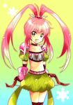  1girl chelsea_torn choker elbow_gloves gloves green_eyes knee_pads long_hair midriff navel open_mouth pink_hair ponytail snowcone snowflake snowflakes tales_of_(series) tales_of_destiny 