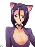  animal_ears bob_cut breasts cat_ears cleavage collar derivative_work hairband highres kami_nomi_zo_shiru_sekai kemonomimi_mode large_breasts nikaidou_yuri purple_eyes purple_hair short_hair solo spiked_collar spikes transparent_background von-cx 