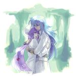  1boy 1girl atwight_eks belt blue_hair dymlos_timber green_eyes hat hug long_hair open_mouth purple_hair red_eyes tales_of_(series) tales_of_destiny tales_of_destiny_2 
