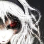  alice_margatroid alternate_color black_sclera close-up eyelashes hairband horror_(theme) kazesayuru looking_at_viewer m.u.g.e.n poltergeist_(m.u.g.e.n) red_eyes solo touhou white_hair 