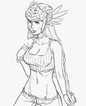  bare_shoulders bb_(baalbuddy) bracelet braid breasts casual choker cleavage contemporary crop_top denim groin head_wings helmet jeans jewelry lenneth_valkyrie long_hair lowleg lowleg_pants medium_breasts midriff monochrome navel no_panties pants solo tank_top valkyrie valkyrie_profile 