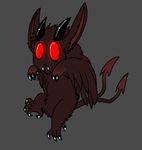  avian baby big_eyes brown brown_fur claws creature cute demon fangs feathers forked_tail fur horn hybrid jersey_devil monster mothman red_eyes solo toe_claws unknown_species vonderdevil wings young 