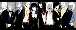  alvin_(tales) balan blue_eyes cline_sharil closed_eyes column_lineup cravat formal frown gaius_(tales) gilland_(tales) grey_background highres ivar_(tales) jude_mathis kagio_(muinyakurumi) male_focus multiple_boys nachtigal necktie orange_eyes red_eyes rowen_j._ilbert smile spot_color suit tales_of_(series) tales_of_xillia wingul_(tales) xillia_symbol 