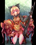  bayonet blonde_hair bow brown_eyes em_s extra_legs gun hair_bow hair_ribbon insect_girl kneeling kuroda_(nanchara_flight) kurodani_yamame light_machine_gun machine_gun monster_girl red_eyes ribbon scope solo spider_girl touhou type_99_light_machine_gun weapon 