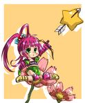  1girl arrow boots bow_(weapon) chelsea_torn flower globes gloves green_eyes knee_pads long_hair midriff navel pink_hair ponytail star tales_of_(series) tales_of_destiny weapon 