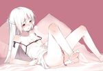  ass bad_feet bad_id bad_pixiv_id barefoot bottomless breasts brown_eyes camisole drooling feet half_updo kange long_hair lying masturbation nipples off_shoulder on_back original pussy pussy_juice small_breasts solo vibrator white_hair 