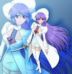  1girl atwight_eks blue_background boots breasts coat hat long_hair lowres purple_hair red_eyes skirt smile tales_of_(series) tales_of_destiny tales_of_destiny_2 thigh_boots thighhighs 