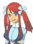  1girl alternate_hairstyle blue_eyes breasts fuuro_(pokemon) gym_leader highres huge_breasts pokemon red_hair 