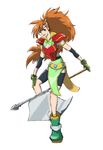  1girl armor ax axe belt breasts gloves highres long_hair mary_argent orange_hair ponytail shoes tales_of_(series) tales_of_destiny weapon 