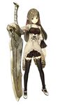  3d artist_request atelier_(series) atelier_ayesha black_eyes black_hair cel_shading cropped_jacket full_body game_model huge_weapon linca_(atelier) long_hair official_art simple_background solo sword thighhighs weapon white_background 