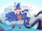 angel_wings blue canine female fox hindpaw multiple_tails neolucky paws pool skirt solo tentacles wings 