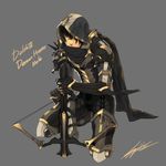  armor black_hair bow_(weapon) crossbow demon_hunter diablo diablo_3 hiryuu_(kugelcruor) hood male_focus solo weapon 