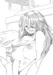  angel angel_wings bad_id bad_pixiv_id between_legs blush bottomless breasts camisole greyscale halo hand_between_legs large_breasts long_hair monochrome nekoge nipples original out-of-frame_censoring pubic_hair shirt_lift sitting sketch solo spread_legs thighhighs wings 