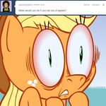  ask_jappleack blonde_hair cowboy_hat equine female feral freckles friendship_is_magic green_eyes hair hat horse hotdiggedydemon long_hair mammal my_little_pony pony solo tumblr 