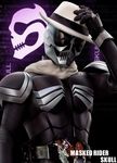  belt fedora hat kamen_rider kamen_rider_skull kamen_rider_w logo male_focus maru_(maru1105) mask scarf skull solo 