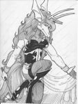  black_and_white digitigrade domme dragon ear_piercing female greyscale horn leather monochrome piercing purplegriffin scales solo unknown_artist whip 