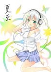  aqua_eyes bare_legs bug butterfly deetamu dress_shirt headphones insect no_bra original shirt shirt_slip short_hair sitting skirt solo wariza white_hair 