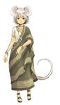  alternate_costume animal_ears blush bracelet dress gem grey_hair indian indian_clothes jewelry mouse_ears mouse_tail nazrin necklace pendant red_eyes sandals sari shirt short_hair short_sleeves simple_background sitting solo tail touhou white_background yudepii 