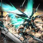  blade funnels jehuty karakasa_(murakumo_koushou) mecha no_humans solo sword thrusters weapon wings zone_of_the_enders zone_of_the_enders_2 