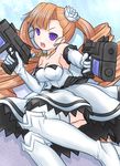  arcana_heart arcana_heart_2 arcana_heart_3 blue_eyes boots drill_hair earrings gloves gun highres jewelry necklace open_mouth petra_johanna_lagerkvist skirt solo takanoru twin_drills weapon 