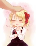  blonde_hair blush closed_eyes drooling face hair_ribbon highres out_of_frame petting ribbon rumia short_hair smile solo_focus tec touhou 