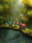  barefoot bird blonde_hair braid child creature dress fantasy hat kyoung_hwan_kim long_hair monster original pig tree twin_braids 