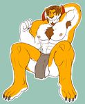  anthro balls biceps big_muscles bodybuilder bulge chest_tuft claws facial_hair feline flexing fur goatee lion loincloth looking_at_viewer lying male mammal muscles mutant_serpentina nipples paws penis pose solo spread_legs spreading toe_claws tuft 