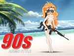  beach earrings girl glasses gun m16 palm_tree poor_quality smile sun_glasses wink 