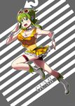  aqua_eyes boots breasts caffein character_name cleavage detached_collar goggles goggles_on_head green_hair gumi headphones highres large_breasts short_hair sidelocks solo vocaloid wrist_cuffs 